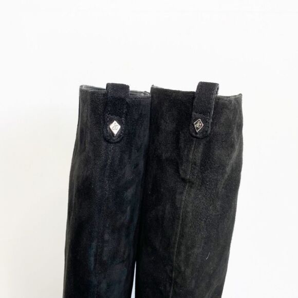 Sam Edelman Caprice Black Suede Knee-High Pull On Block Heel Almond Toe Boot 7.5 - Picture 9 of 11
